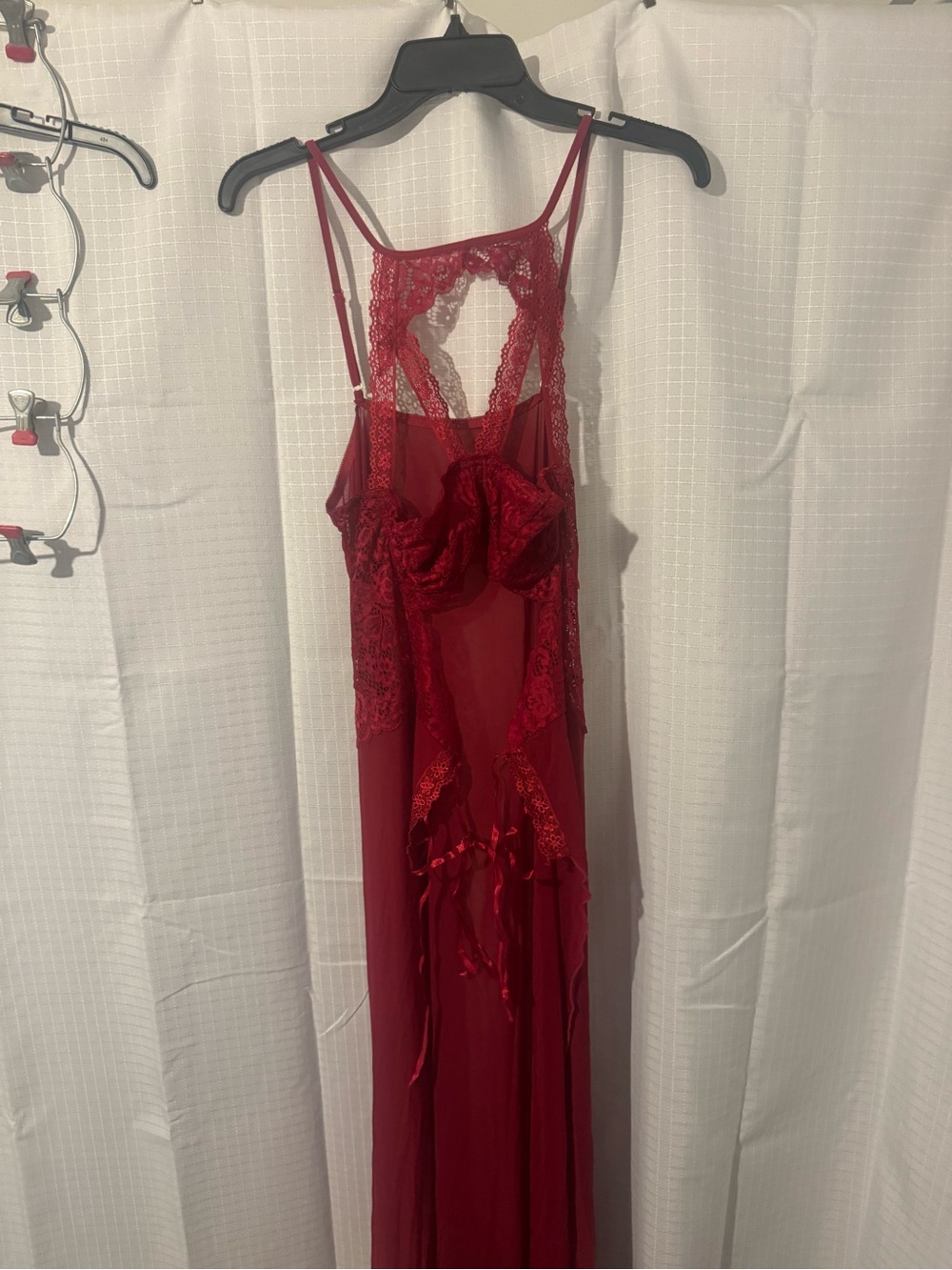SHEIN Burgundy Lace-Trim Sheer Maxi Slip Dress
